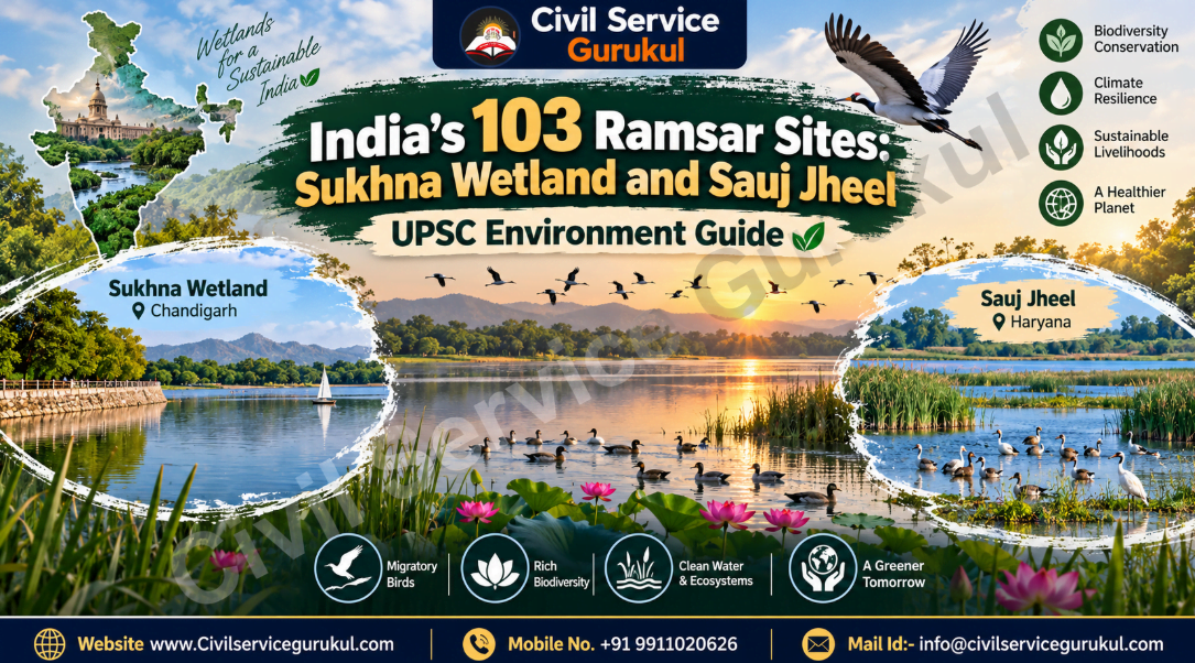 India’s 103 Ramsar Sites: Sukhna Wetland and Sauj Jheel — UPSC Environment Guide