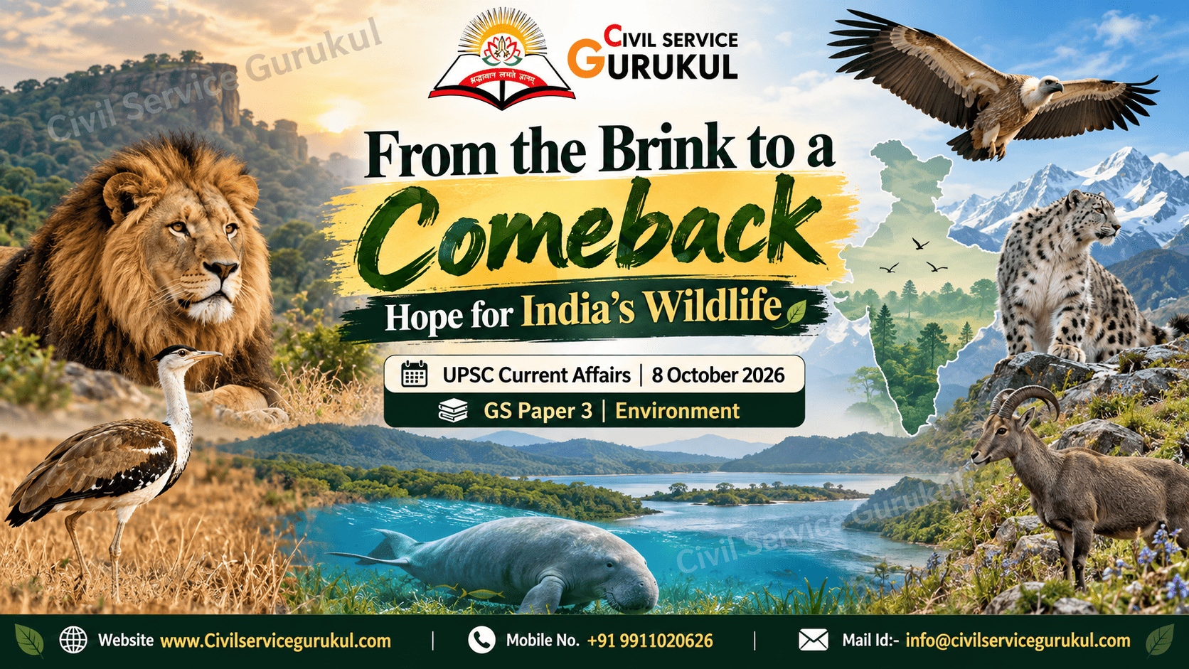 India's Wildlife Conservation Success Story 2026: Endangered Species Recovery, Biodiversity Challenges & UPSC GS-3 Analysis