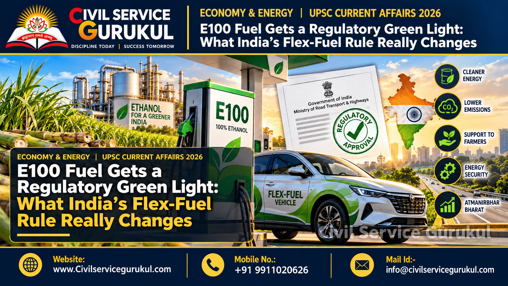 E100 Ethanol Fuel Rules 2026: UPSC Analysis