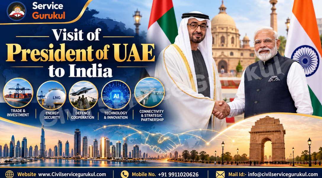 UAE President's India Visit 2026: $200 Billion Trade Target, Defence Partnership, LNG Agreement, AI Cooperation & UPSC Prelims–Mains Analysis